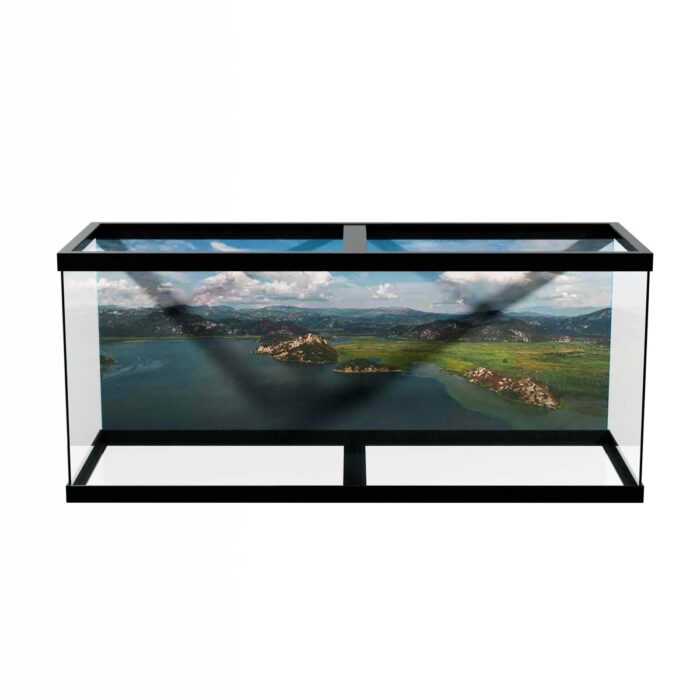 Aerial Lake View makes a perfect background for any fresh or salt water tank or aquarium as well as dry terrariums.