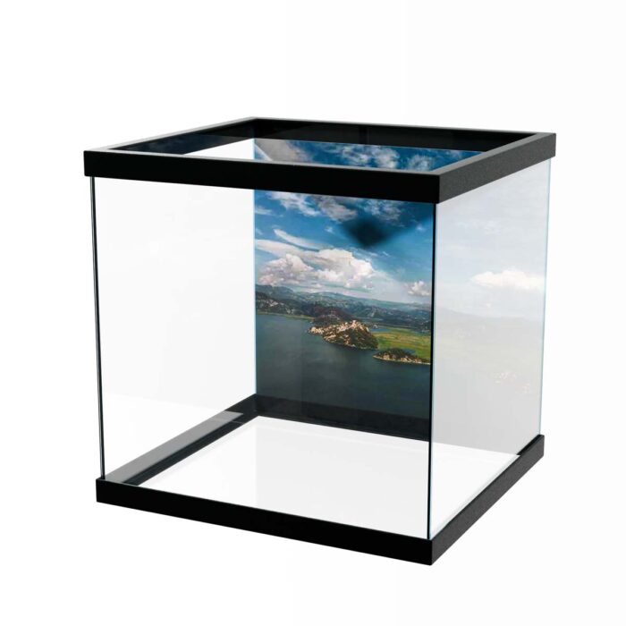 Aerial Lake View makes a perfect background for any fresh or salt water tank or aquarium as well as dry terrariums.