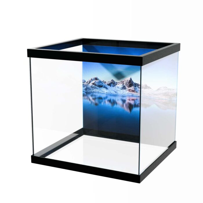 Snowy Mountain Lake makes a perfect background for any fresh or salt water tank or aquarium as well as dry terrariums.