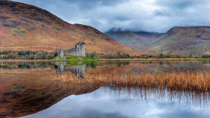 Autumn Castle at Kilchurn fresh and salt water aquarium and fish tank or dry tank and terrarium background