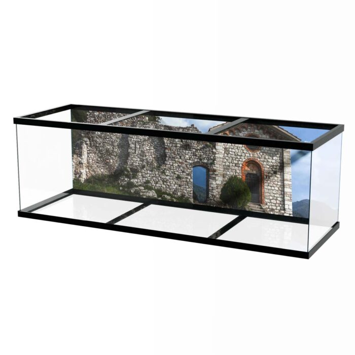 Historic Mountain Ruins make a perfect background for any fresh or salt water tank or aquarium as well as dry terrariums.