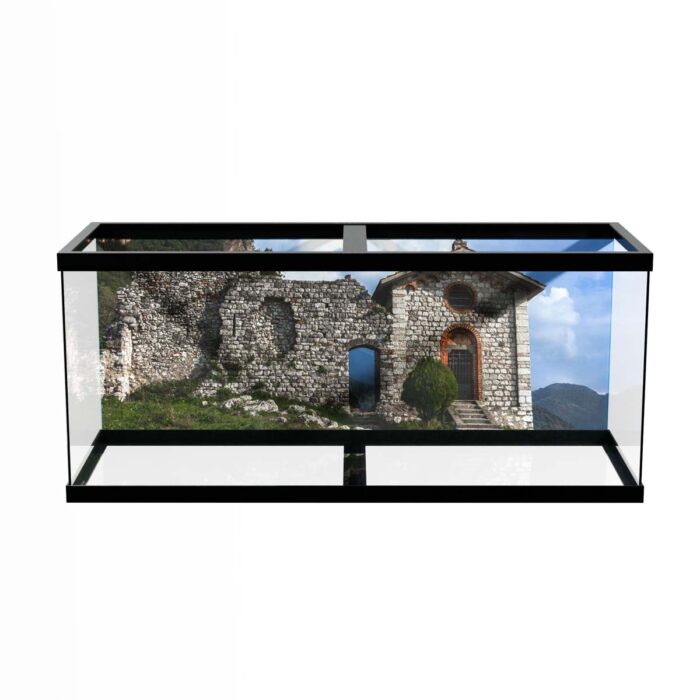 Historic Mountain Ruins make a perfect background for any fresh or salt water tank or aquarium as well as dry terrariums.